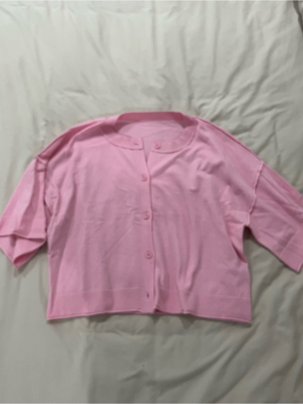 Pink Button-Up Short Sleeve Cardigan